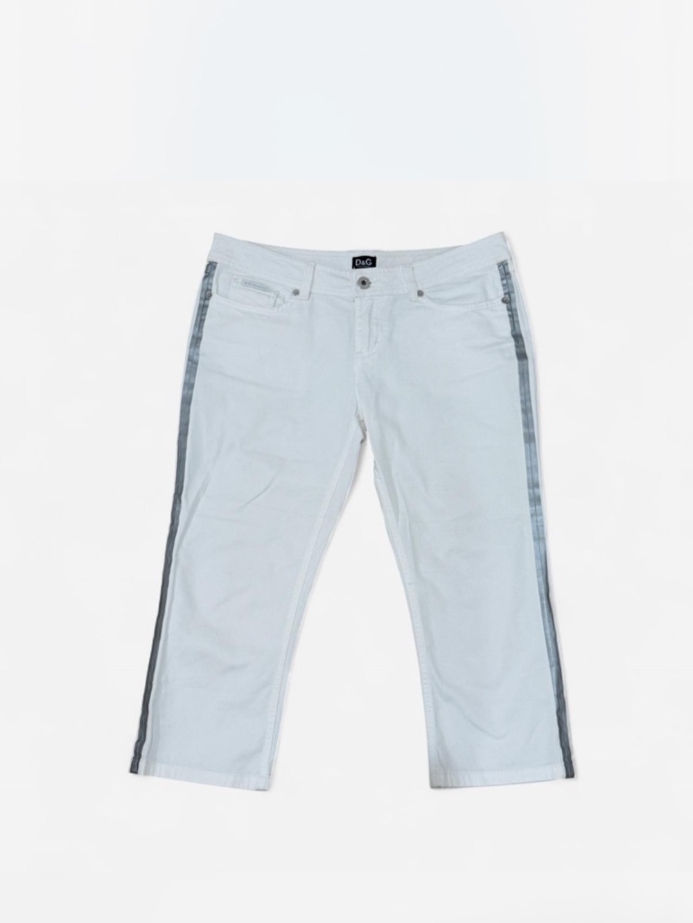 D&G White Capri Pants with Silver Side Stripes